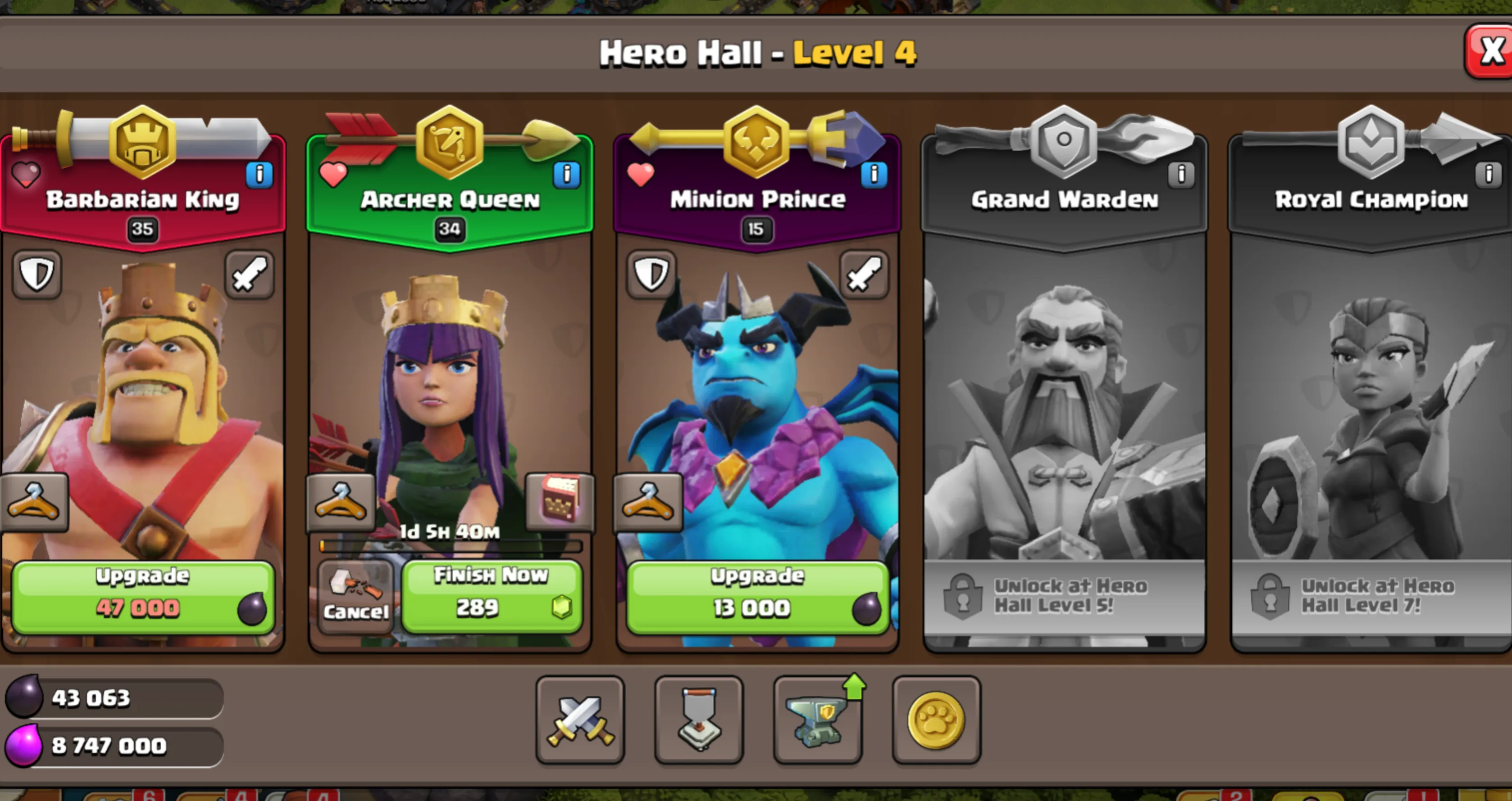 Clash of Clans Hero Levels by Town Hall